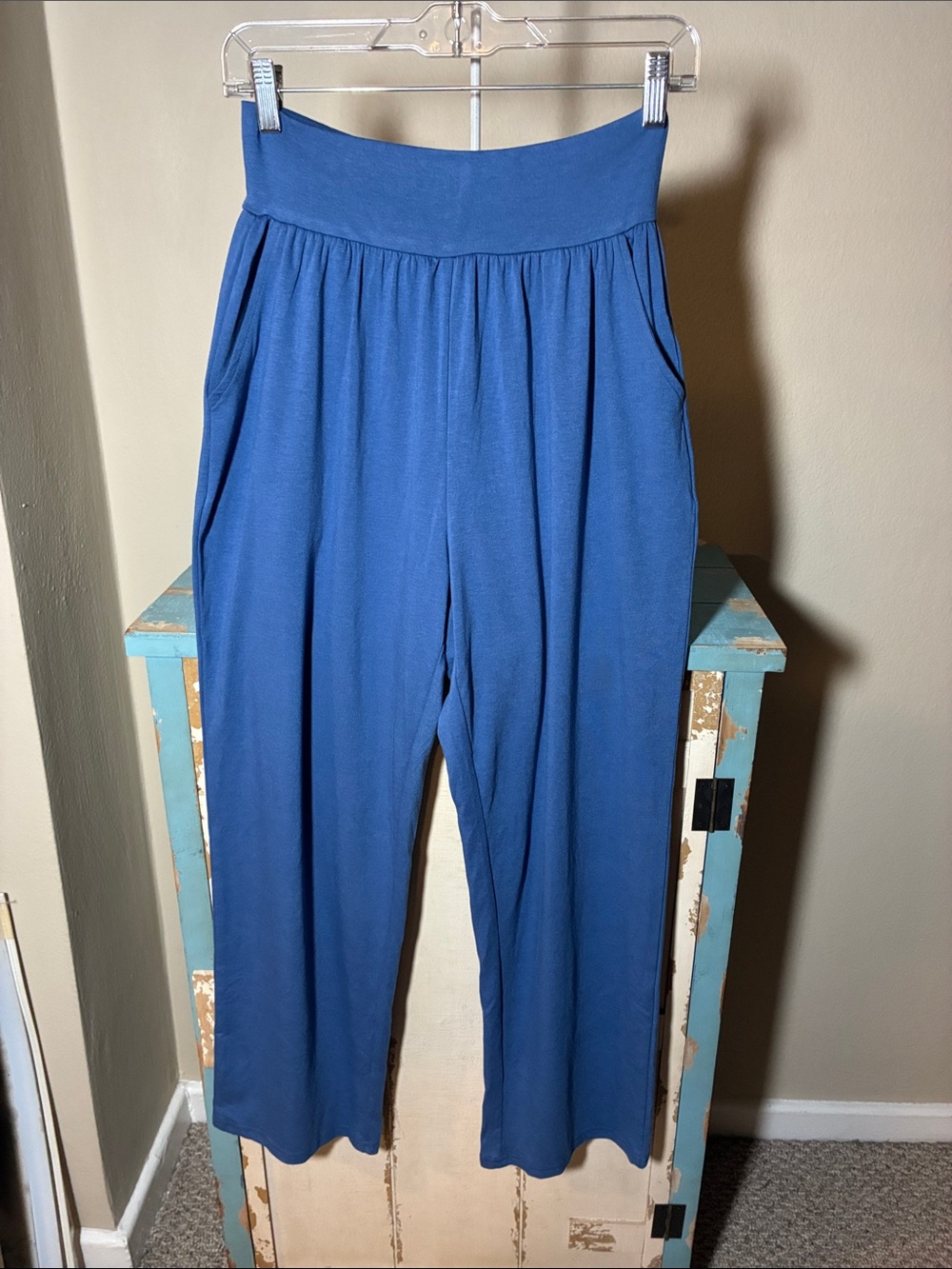 High-Waist Wide Leg Pants in Ocean Blue with Relaxed Fit
